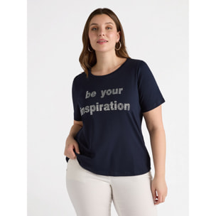 Fiorella Rubino - Camiseta con escritura con tachuelas - Azul