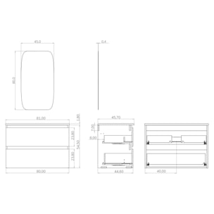 Conjunto de baño IRONA 2C, 80cm, incluye lavabo y espejo