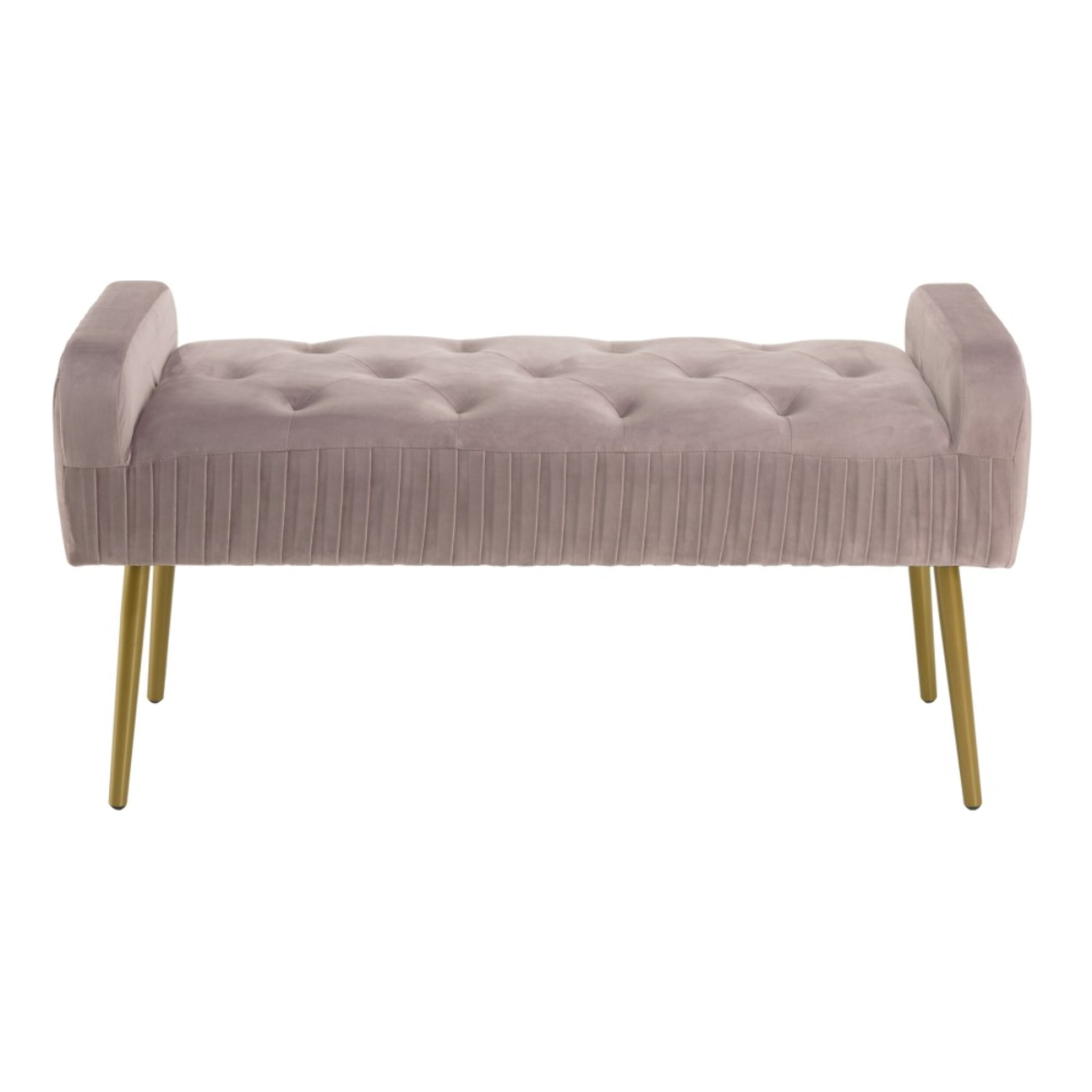AGATHE - Banc de lit velours rose poudré pieds métal doré
