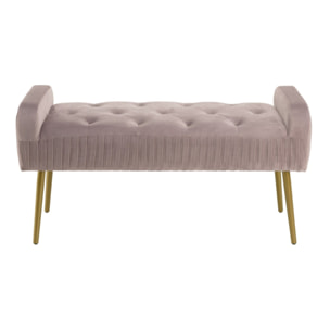 AGATHE - Banc de lit velours rose poudré pieds métal doré