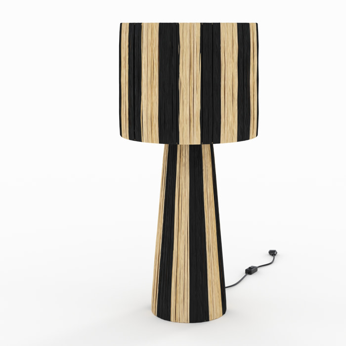 Grande lampe rayée noire en feuille de palmier - Soléa