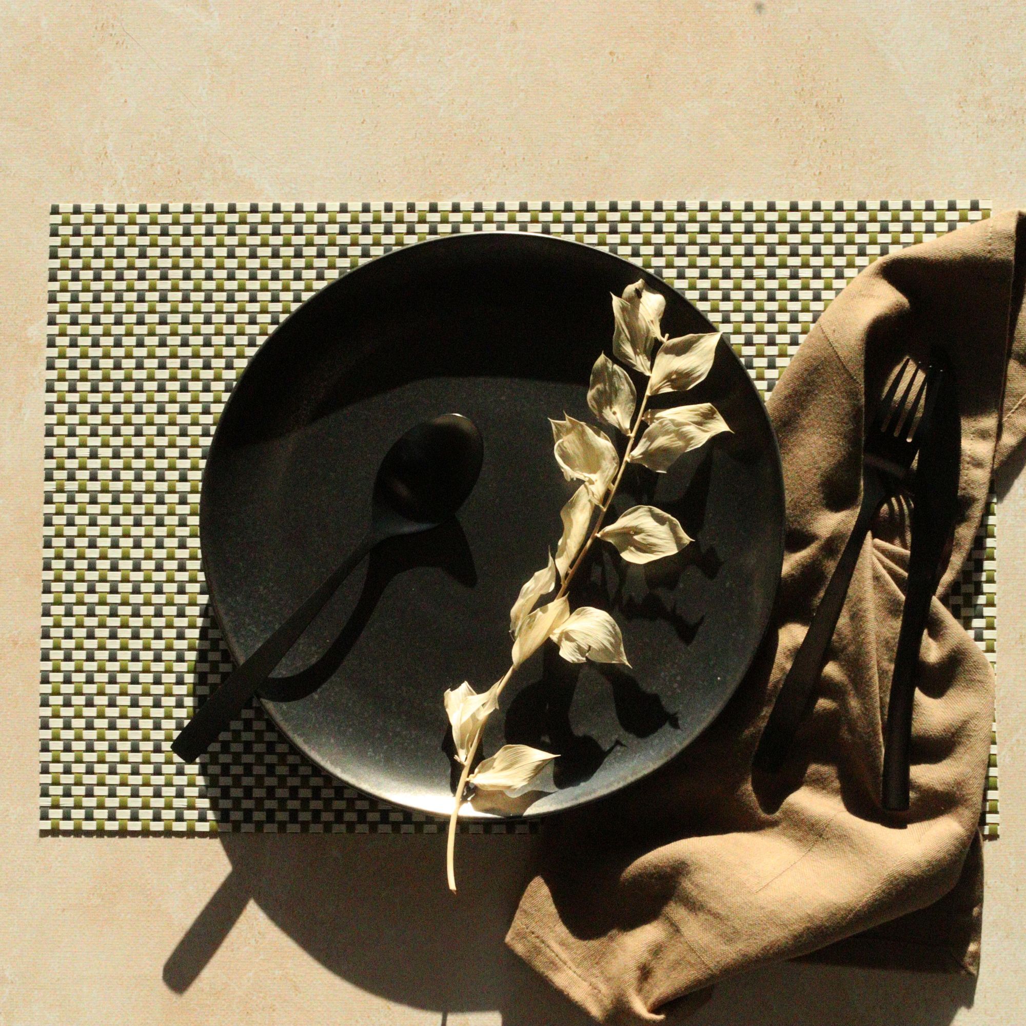 Lot de  6 sets de table tissé en PVC vert 45x30cm