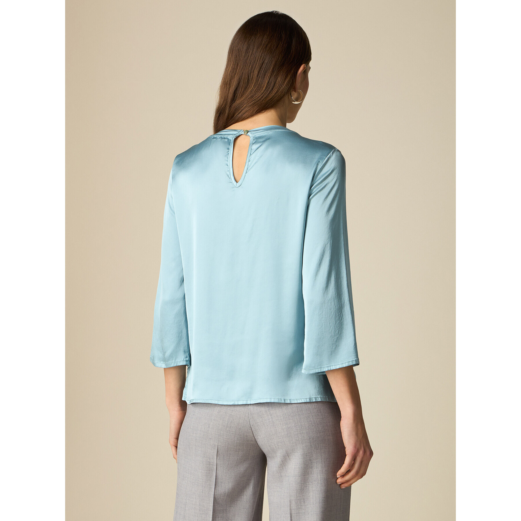 Oltre - Blusa de manga tres cuartos en raso - Light - blue