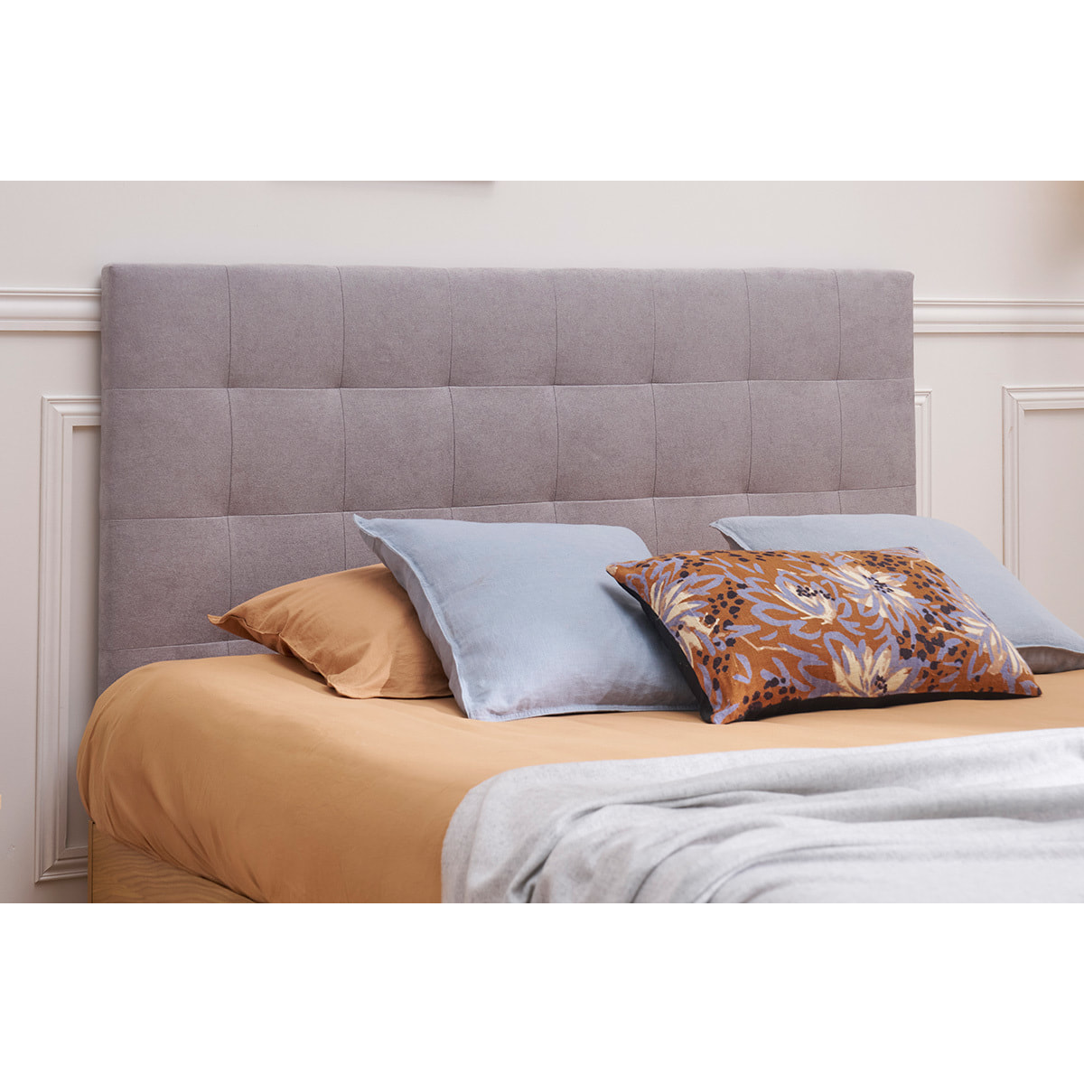 Tête de lit capitonnée en tissu gris L160 cm HALCIONA