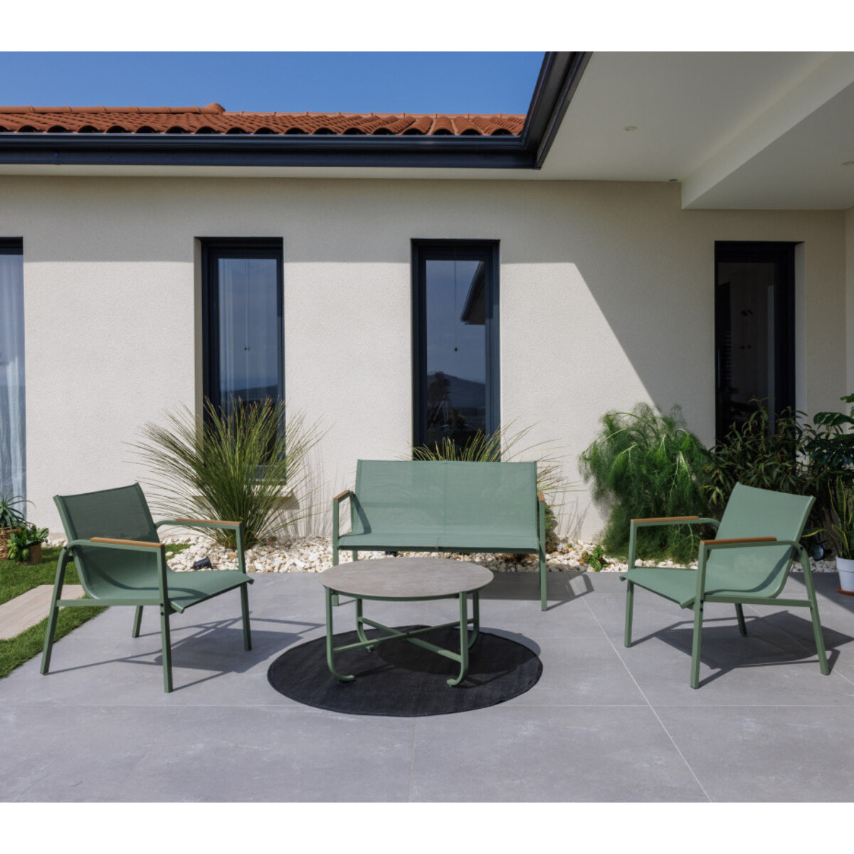 Salon de jardin - 4 places - vert - PERTH