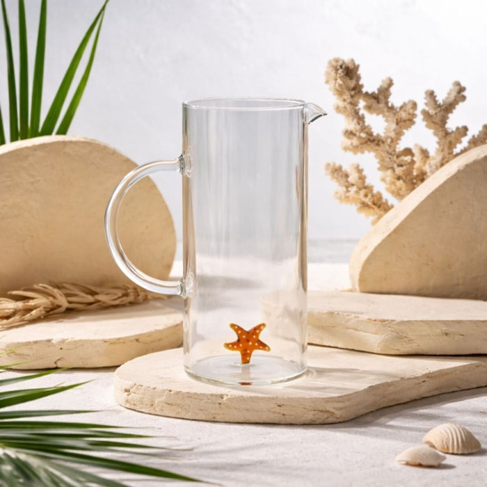 Carafe étoile de mer en verre, Ambre