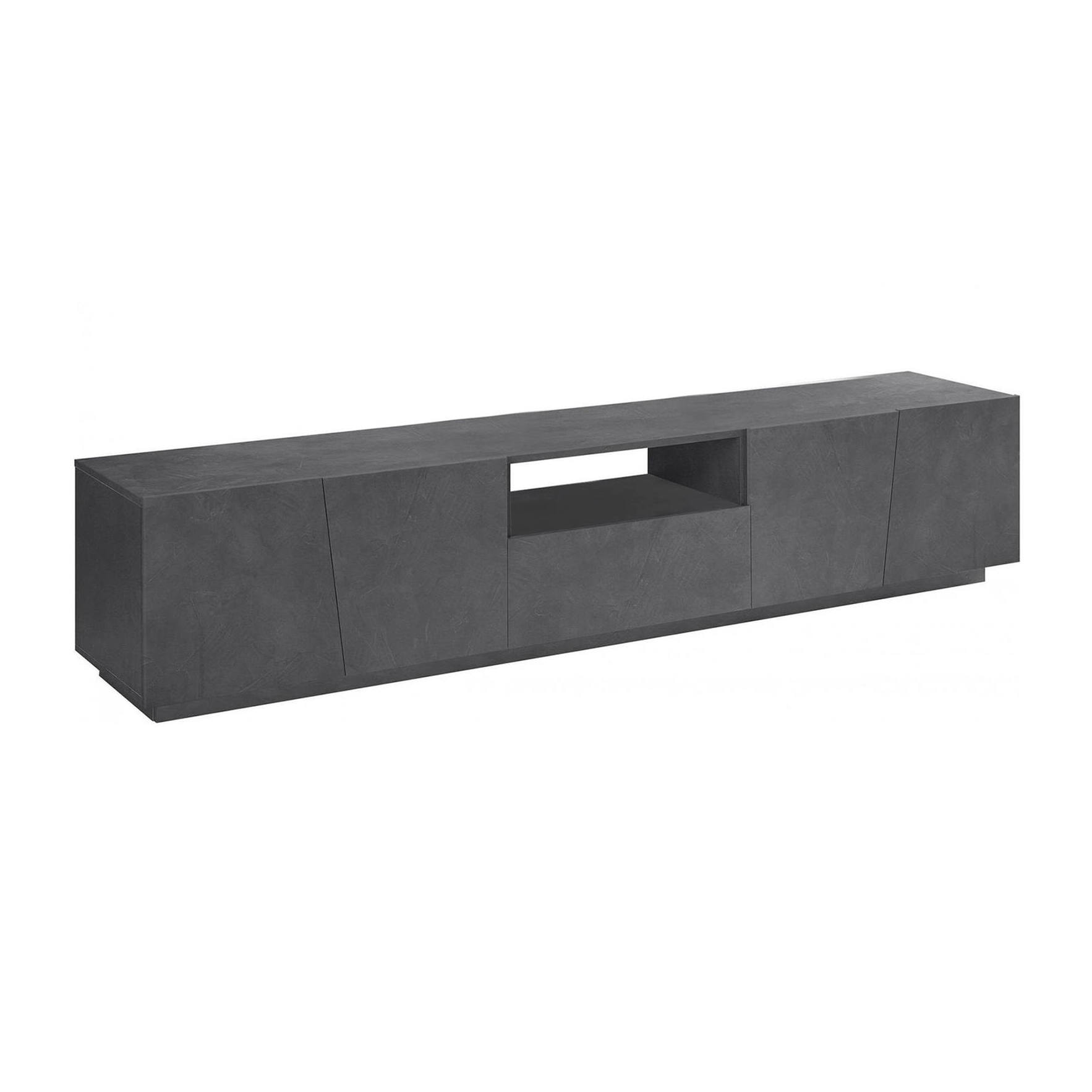 Mobile da soggiorno Porta TV, Made in Italy, Supporto per TV da salotto a 4 ante e 1 cassetto, cm 220x43h46, colore Grigio Ardesia