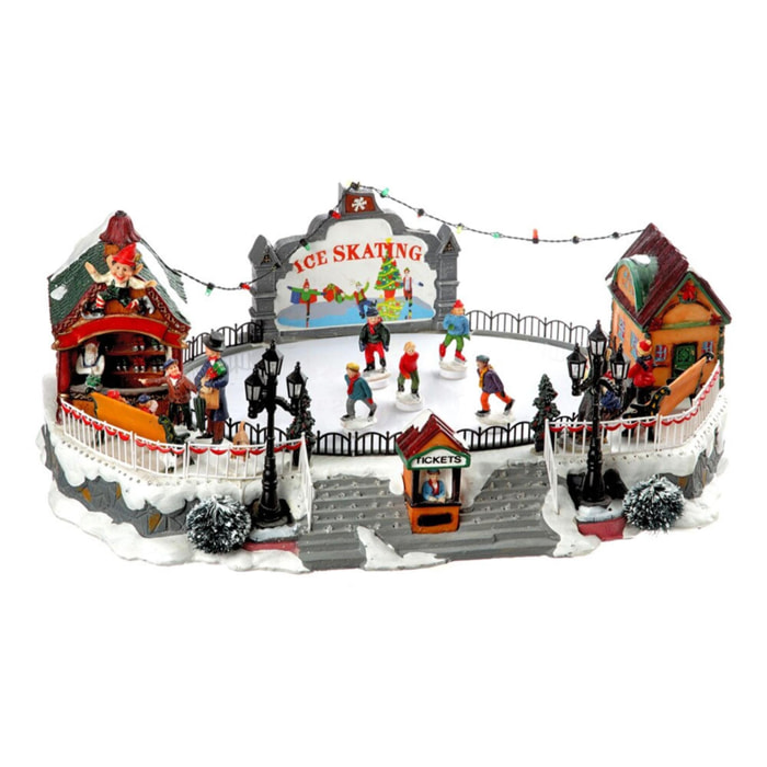 Pista de patinaje de decoración navideña con luces led y movimiento 21x22,5x39cm