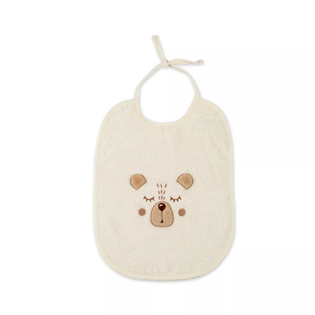 Bavoir enfant pur coton 420 g/m² brodé beige Petit ours angora