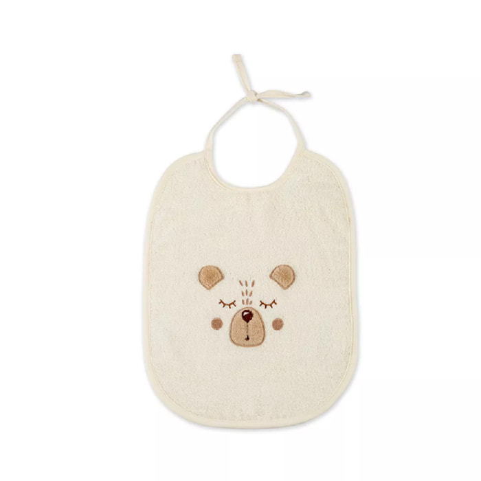 Bavoir enfant pur coton 420 g/m² brodé beige Petit ours angora