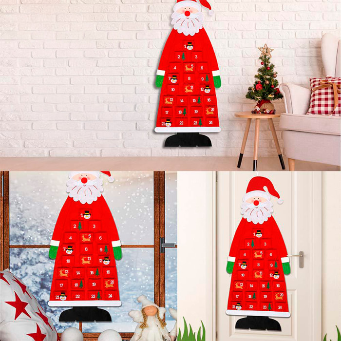 Calendario dell'Avvento con design di Babbo Natale per parete. 115 cm.
