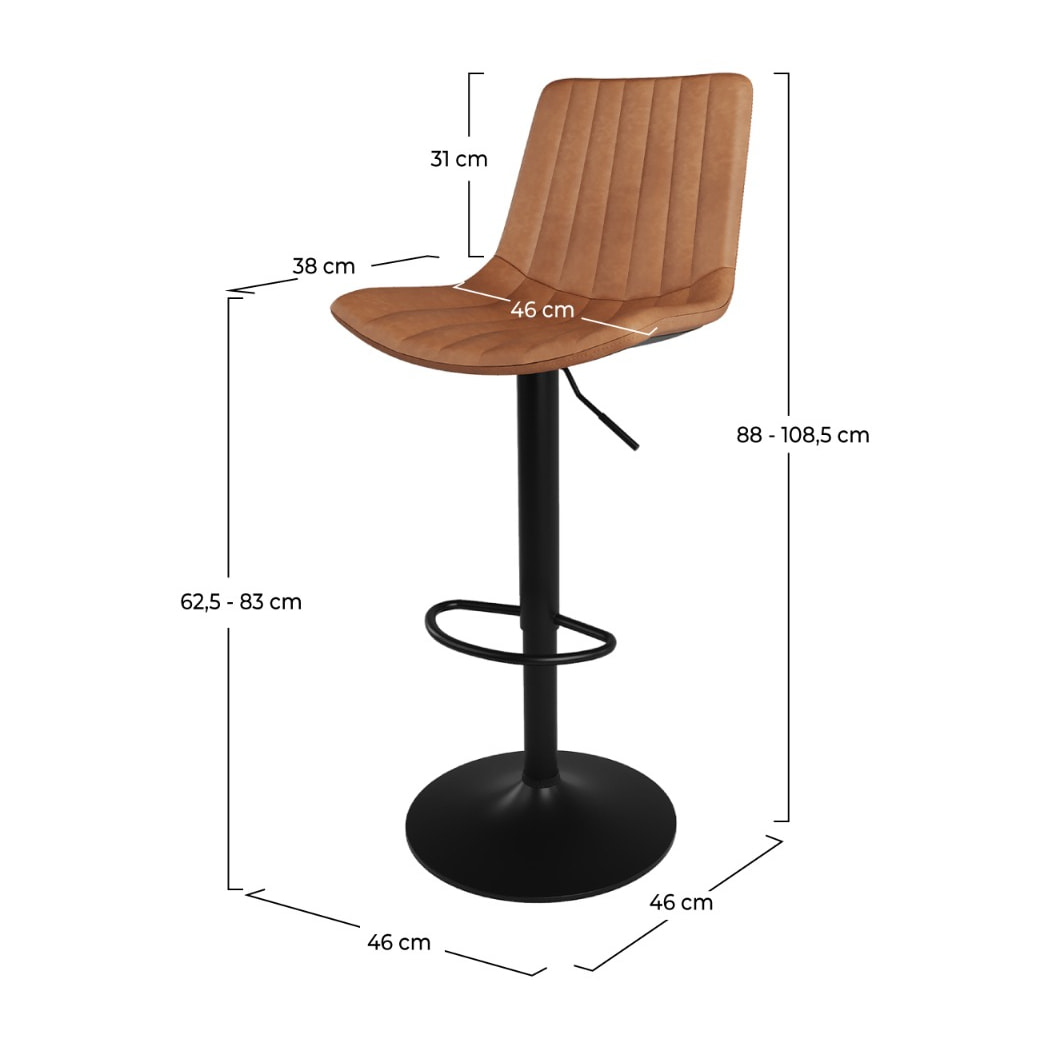 Lot de 2 chaises de bar réglables 62,5/83 cm camel en cuir synthétique - Killi