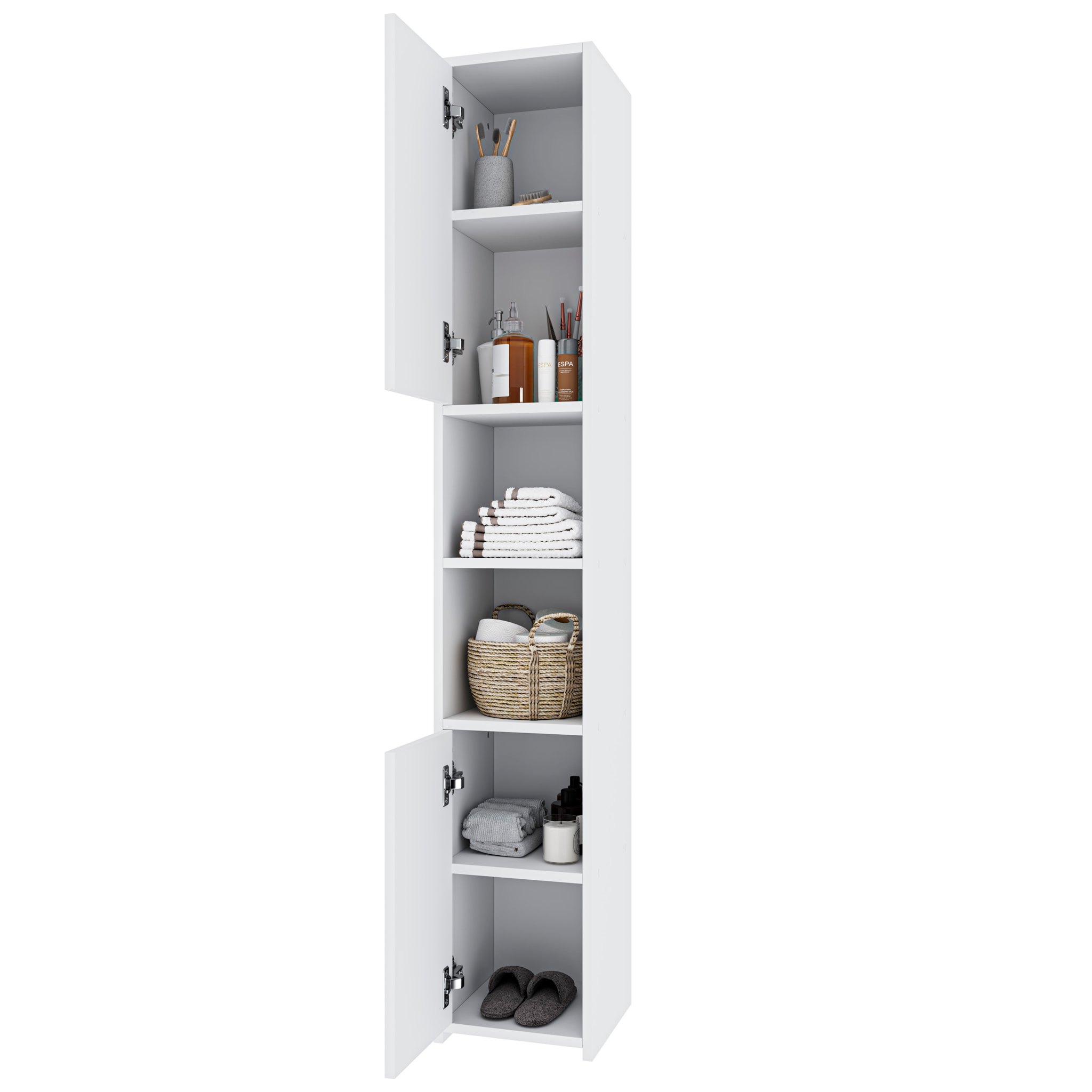 Armadio Armadietto Mobile Alto Bagno Multiuso Colonna 2 Ante 6 Ripiani Salvaspazio Mobiletto Asciugamani Ingresso Camera Letto 180x30x30 Cm Bianco