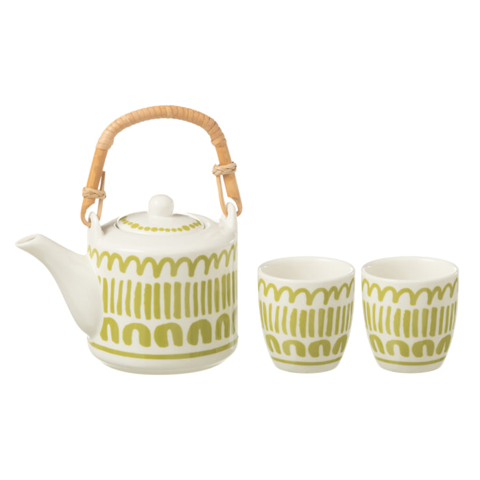 J-Line théière + tasses Ligne - céramique - vert - 3 pcs