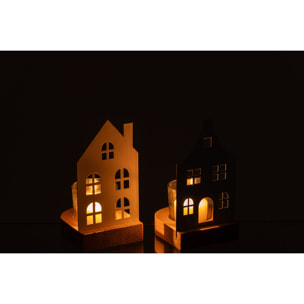 J-Line photophores maison - fer - blanc - small - assortiment de 2