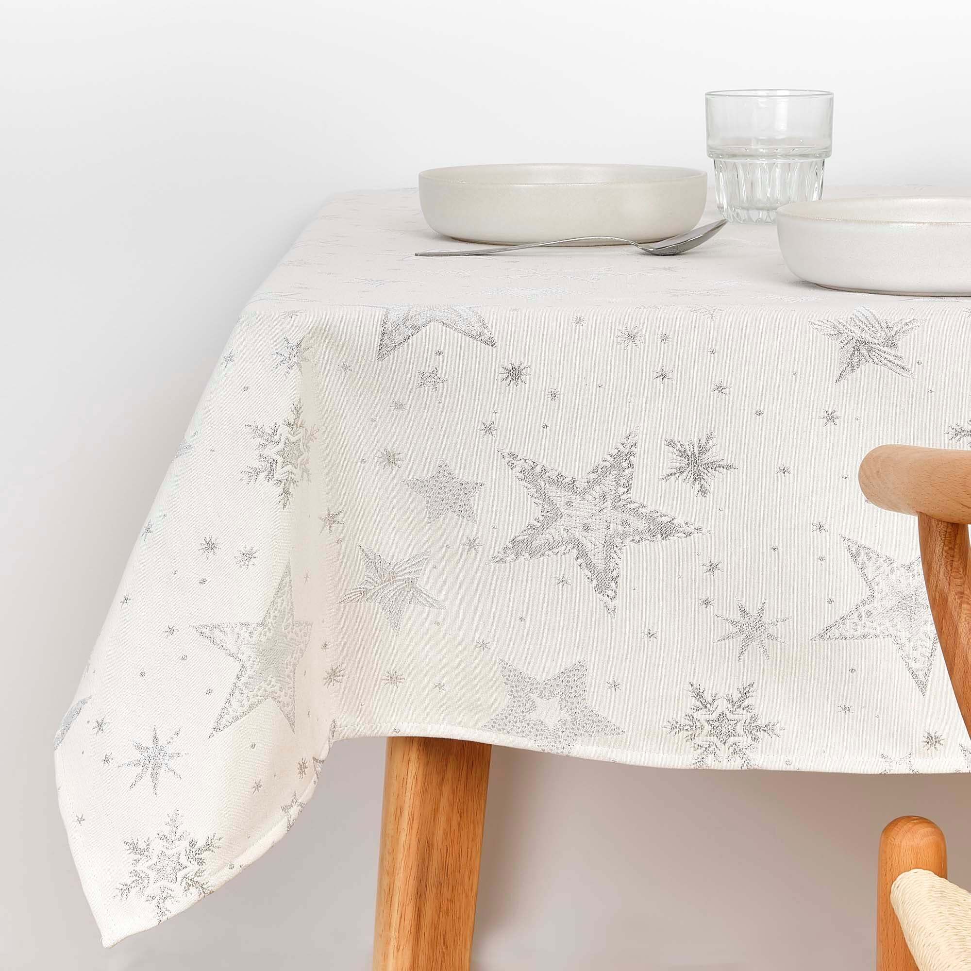 Nappe Anti-tâches Toucher du Tissu Jacquard 31114A Natural Plata Lurex