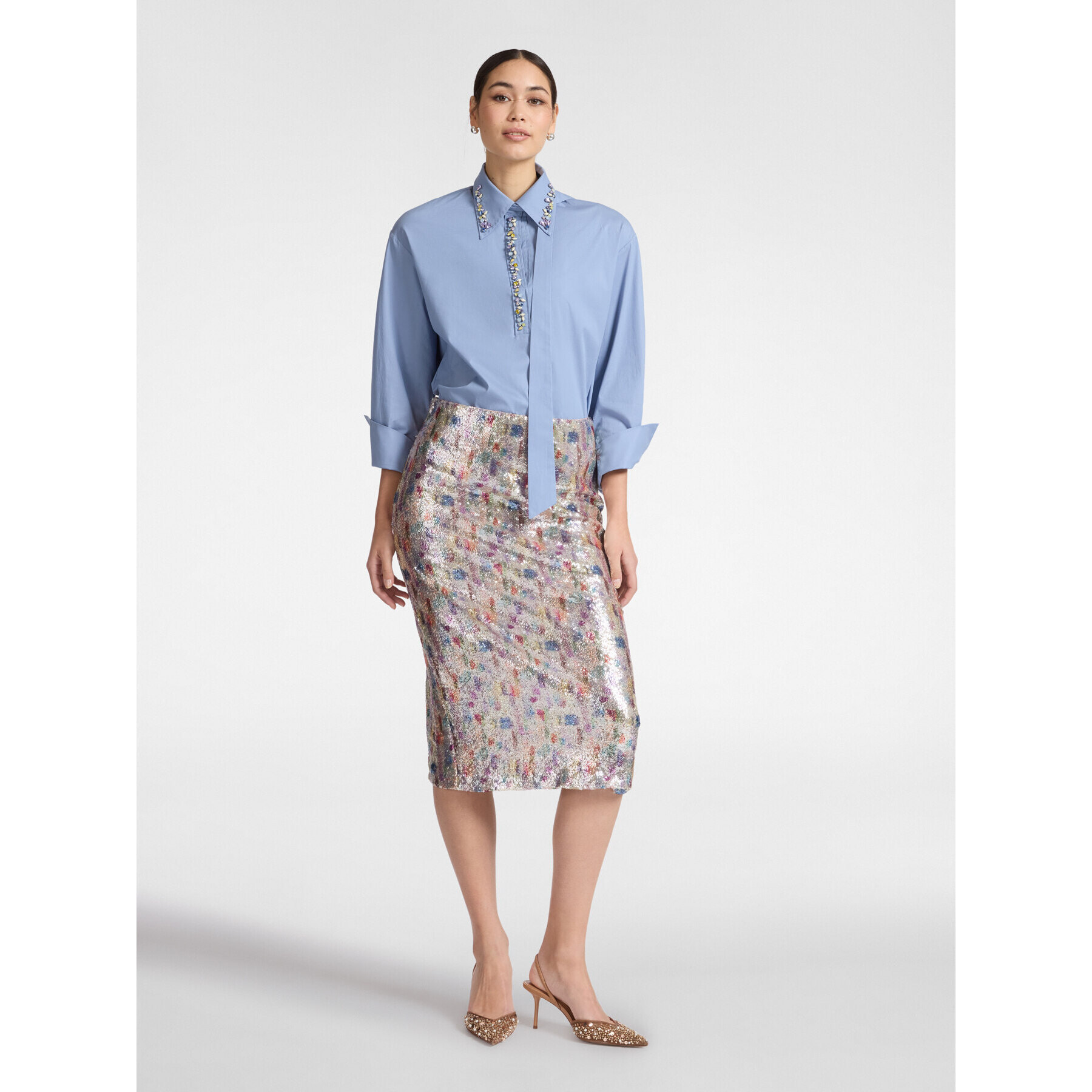 Elena Mirò - Camisa de popelín con cristales - Light - blue