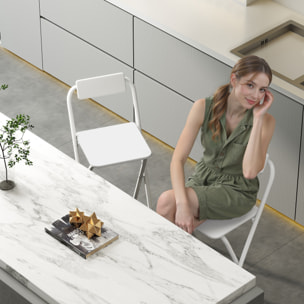 Juego de 2 Taburetes de Bar Plegables Taburetes Altos de Cocina con Respaldo Reposapiés y Marco de Acero para Comedor Mostrador Blanco