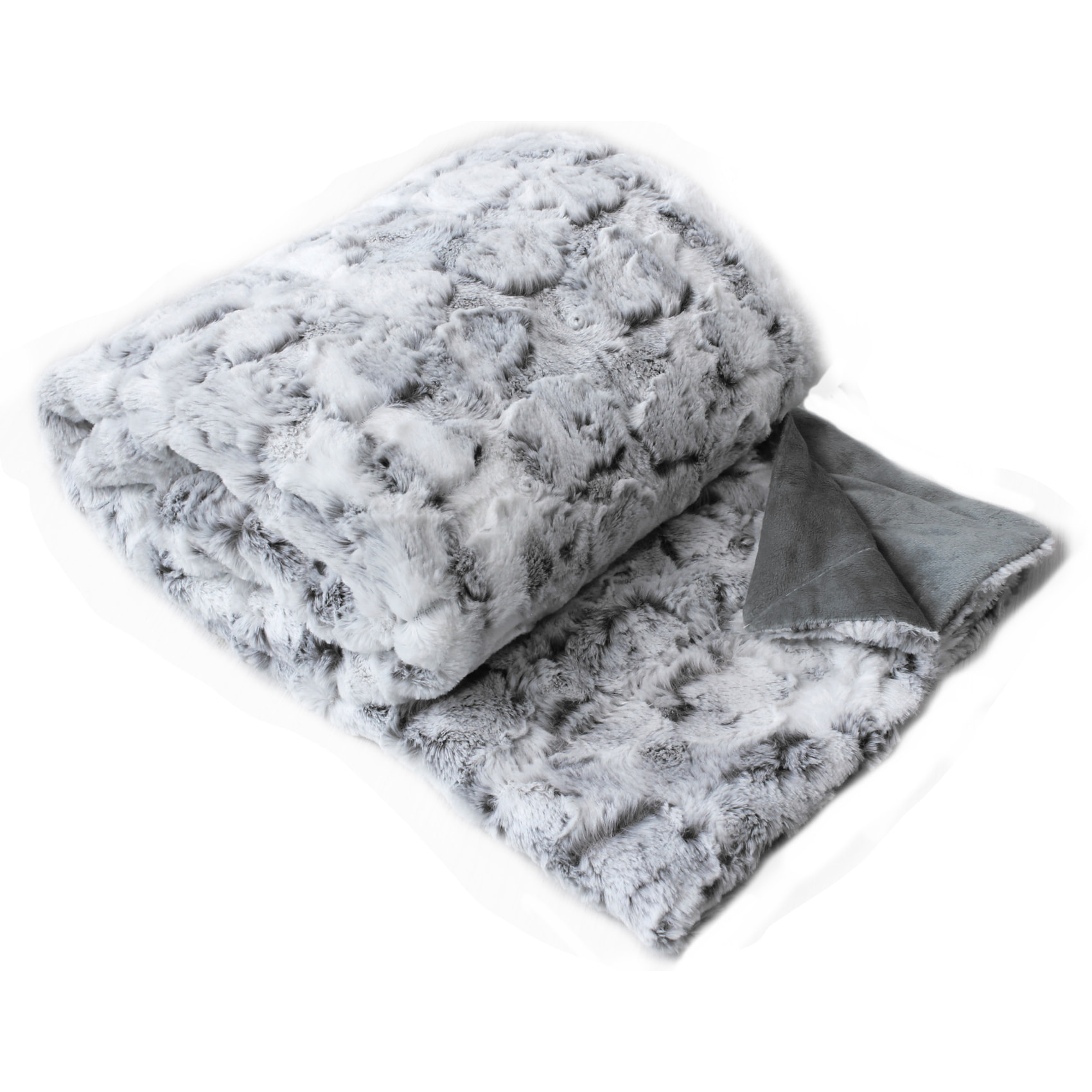 Plaid en imitation fourrure doublée polaire - Gris clair