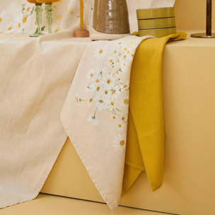 Serviette lin & coton lavé 150 g/m² imprimé jaune beige Daisy chanvre