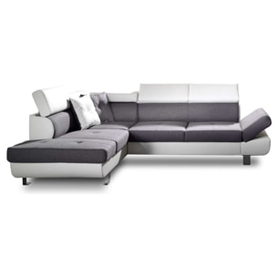Lisbona - Canapé d'angle gauche convertible - 5 places - avec têtières - Blanc / Gris