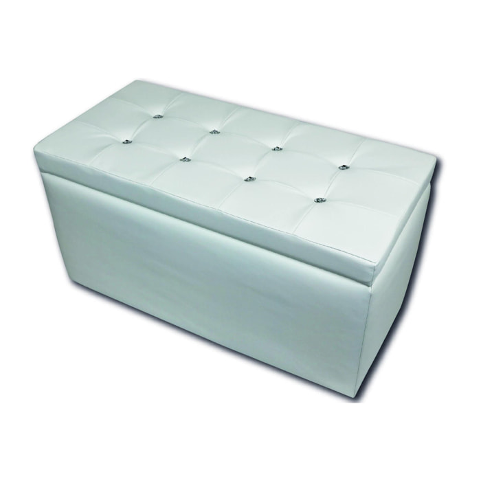 Pouf contenitore in similpelle, colore bianco, Misure 90 x 45 x 45 cm