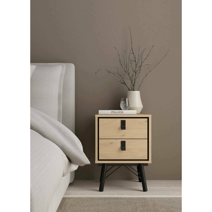 Comodino Jean, Comò basso, Tavolino da notte, Mensola da letto, 43x40 h60 cm, Rovere