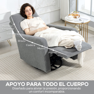 Sillón Relax Reclinable Manual, Sillón Relax de Borreguito con Reposabrazos, Reposapiés, Acolchado Grueso, Función de Balanceo 360°, Butaca Reclinable hasta 135º para Salón, Dormitorio, Gris