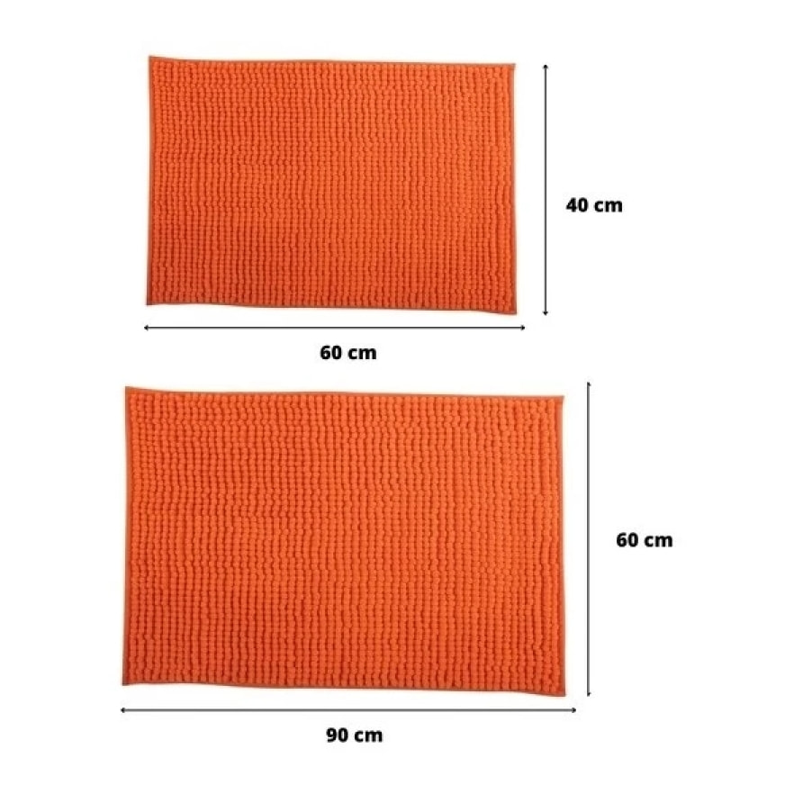 Lot de 2 Tapis de bain Microfibre CHENILLE Orange 40x60 et 60x90cm MSV