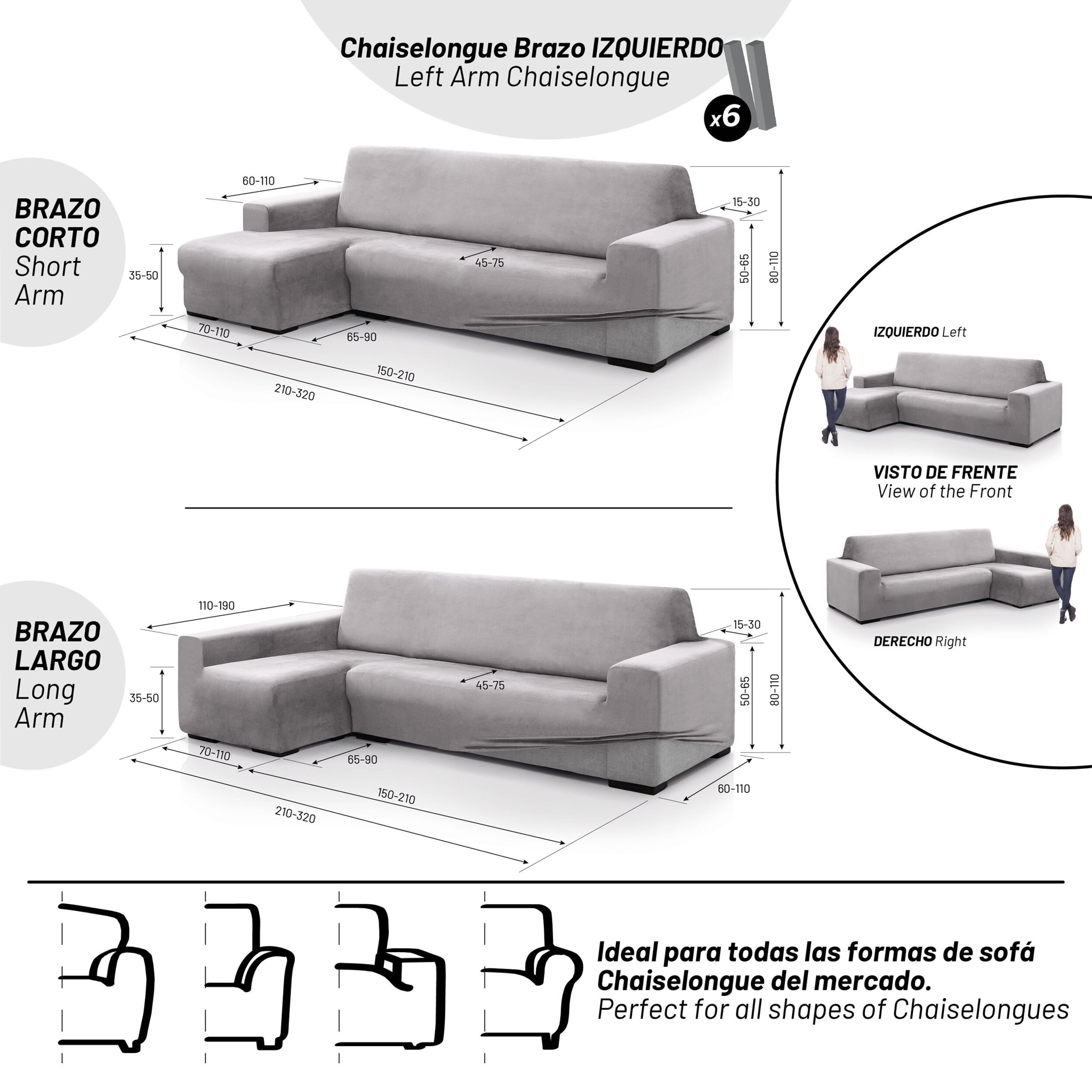 Funda TERCIOPELO ANTI MANCHAS Multi elástica para CHAISE LONGUE modelo VERONICA