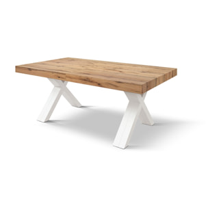 Tavolo GALLIPOLI in legno nobilitato effetto rovere rustico con gambe a X in legno bianco, allungabile 180×90 cm – 480×90 cm