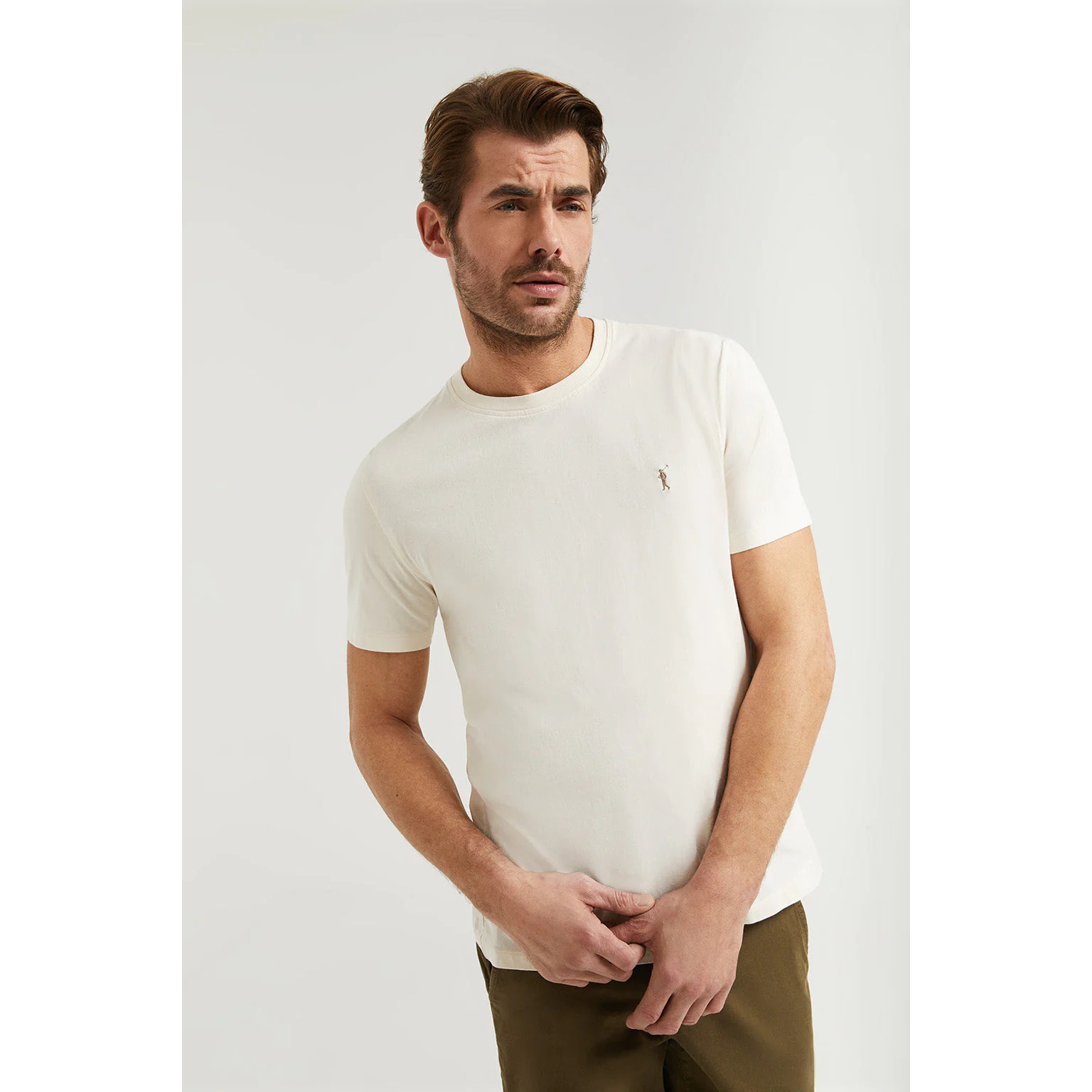 Camiseta básica beige de algodón con logo Rigby Go