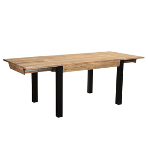 Table extensible rallonges intégrées rectangulaire en bois massif et métal noir L120-210 cm TRAP