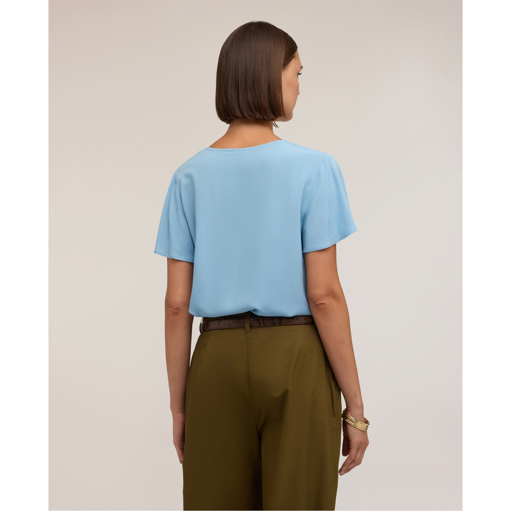 Motivi - Blusa con scollo a V e maniche a volo - Azzurro