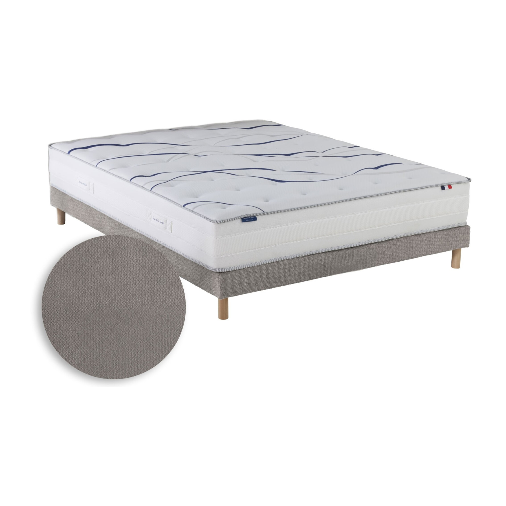 Ensemble matelas mousse HD SERENA avec sommier, chenille bouclettes gris clair