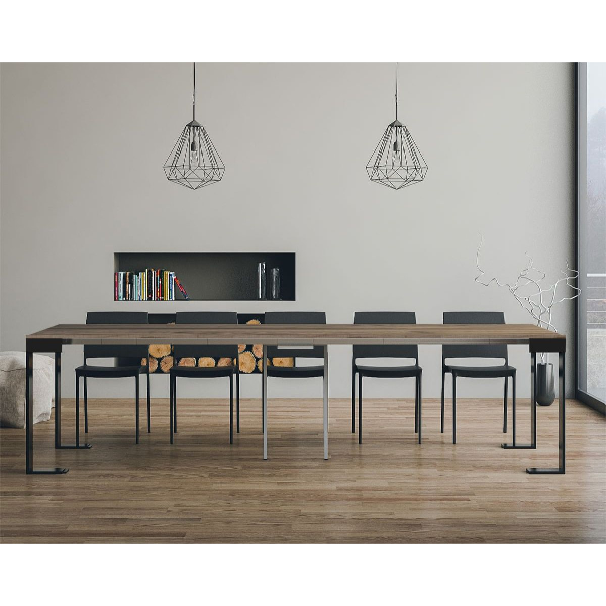 Console extensible 90x40/300 cm Tecno Evolution Chêne Nature cadre Anthracite