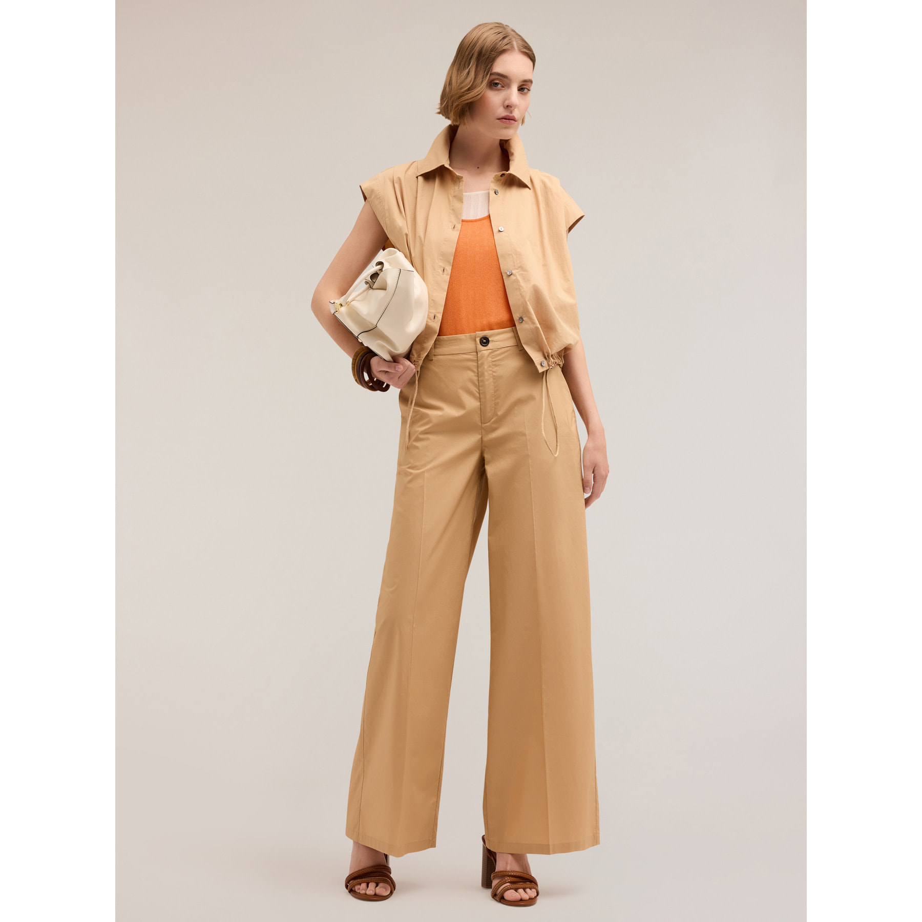Motivi - Pantalón wide leg de algodón - Beige