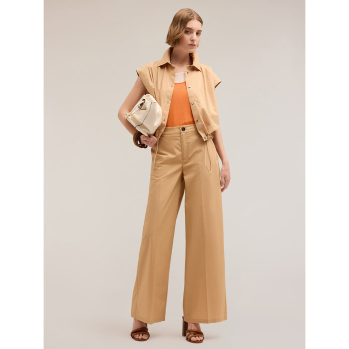 Motivi - Pantalón wide leg de algodón - Beige