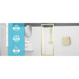 Porte de douche Pivotante 80x200cm - Profilés Or Doré Brossé - Verre Trempé 6mm - GOLDY CRUSH