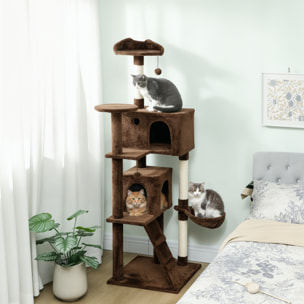 Árbol Rascador para Gatos, Árbol para Gatos 180 cm, Torre Escalador con Múltiples Plataformas, Cama, 2 Cuevas, Hamaca, Escalera, Postes de Sisal, Bolas para Jugar, Marrón