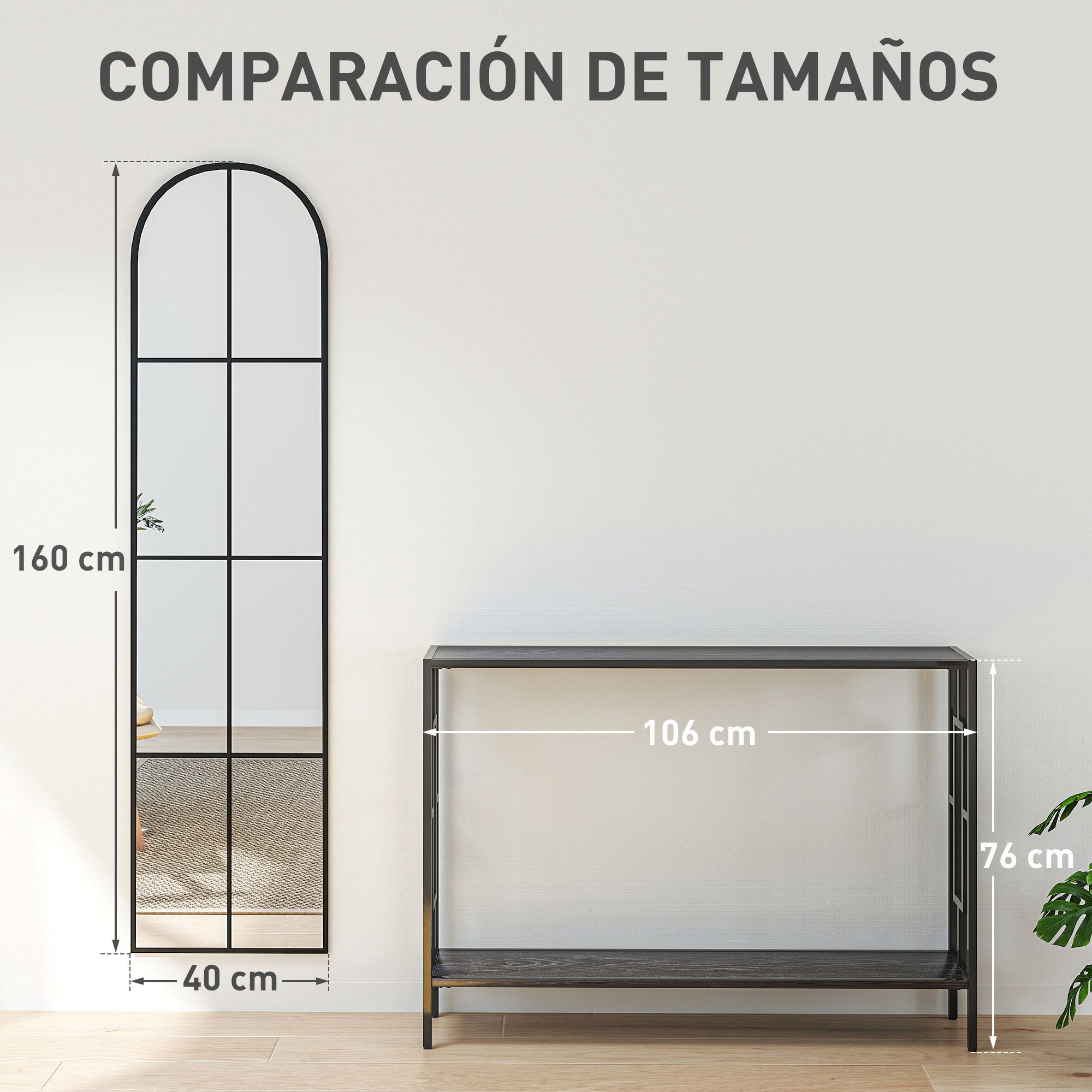 Espejo Decorativo de Pared 40x160 cm Espejo de Ventana de Metal para Salón Dormitorio Entrada Estilo Moderno Negro