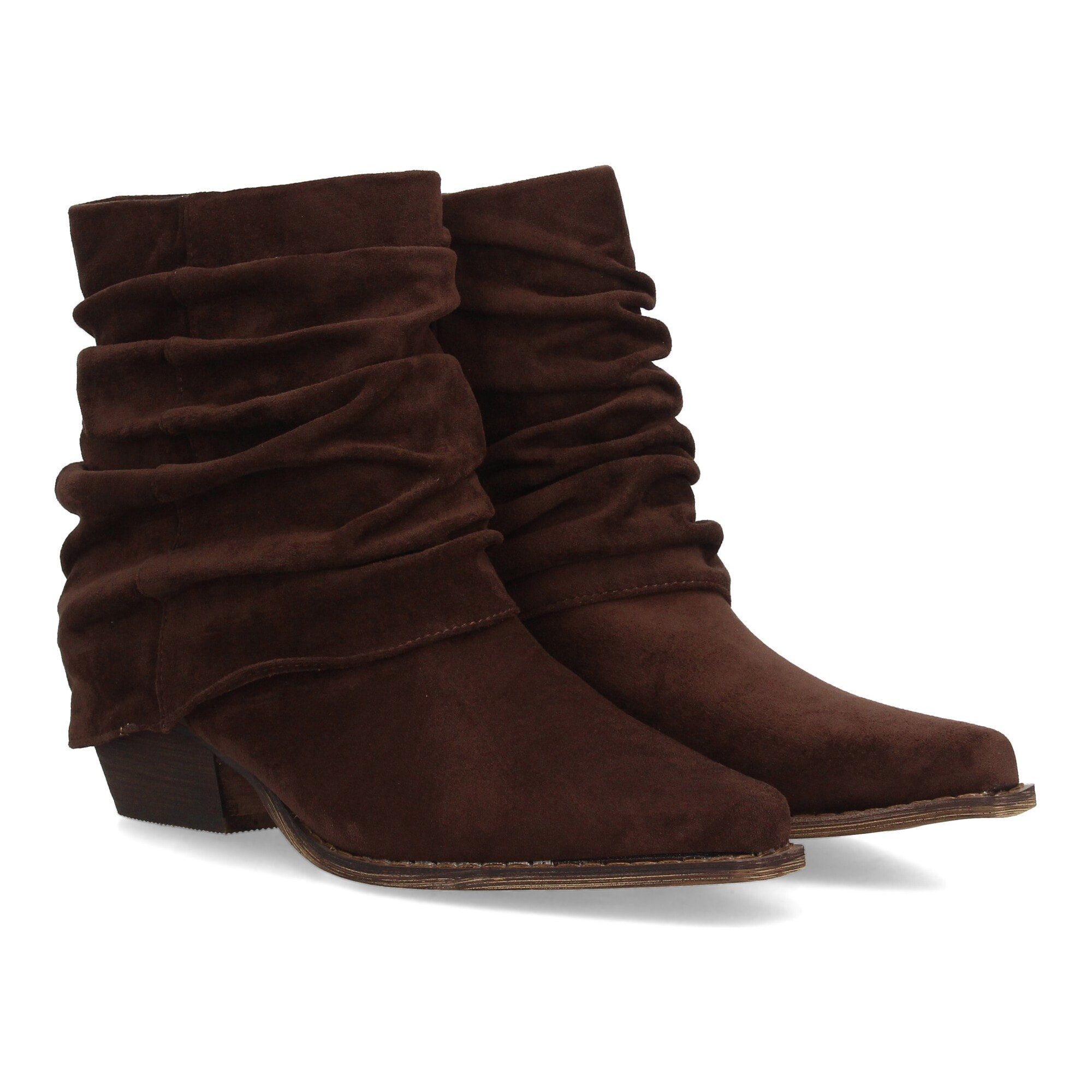 Botín cowboy fruncido con tacón bajo