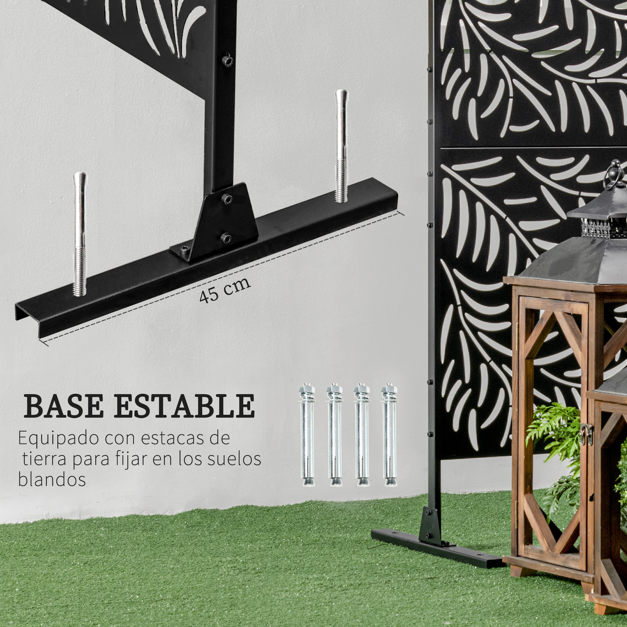 Biombo de 3 Piezas Biombo Separador de Ambientes con Diseño de Hoja de Sauce Biombo para Exterior Jardín Patio Terraza 122x45x198 cm Negro