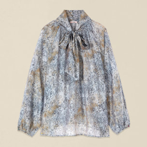 Oltre - Blusa fantasia con fiocco - Azzurro