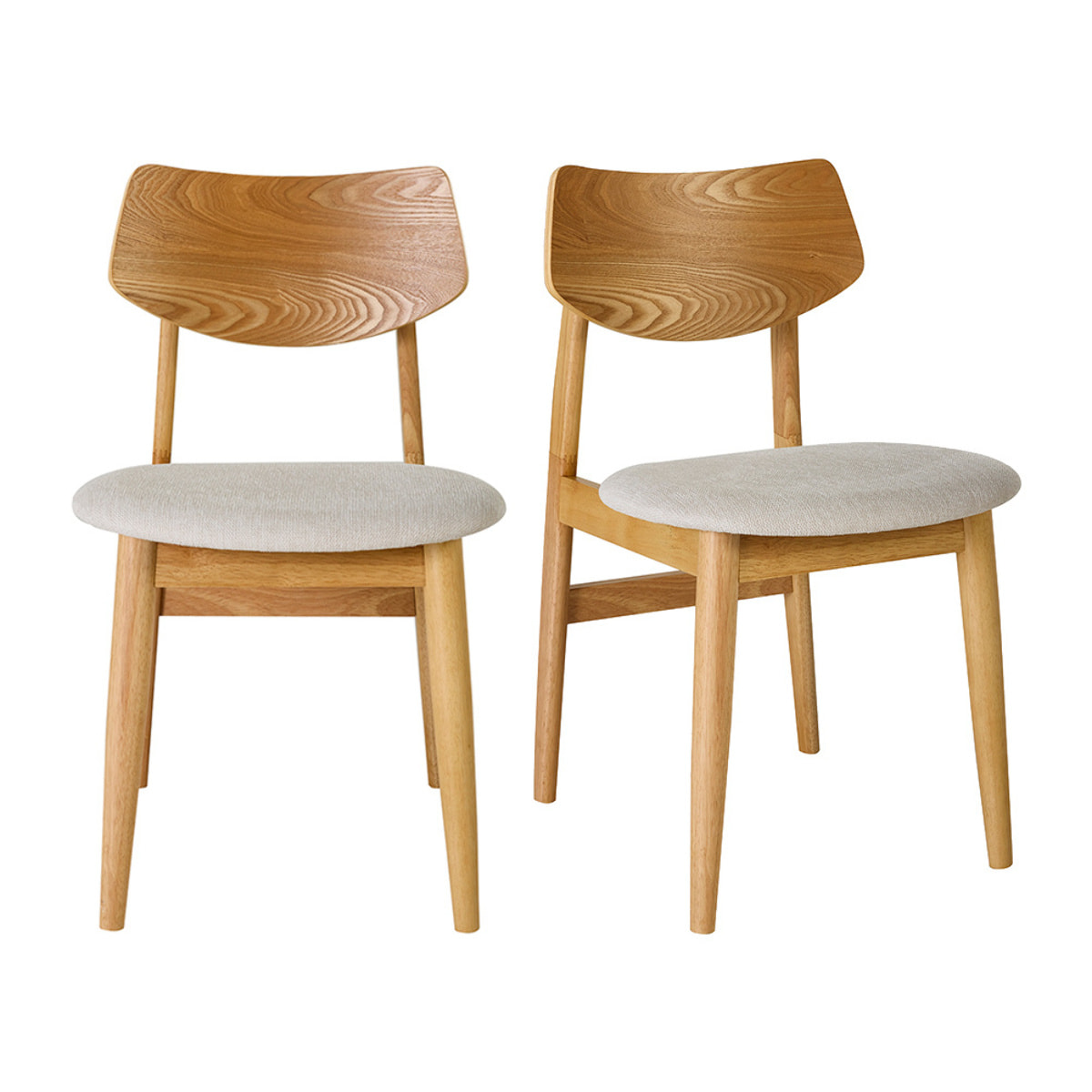Chaises scandinaves en bois clair et tissu effet velours texturé beige (lot de 2) ELION