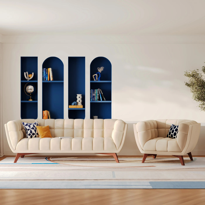 Ensemble canapé et fauteuil en velours beige 4 places - Mona