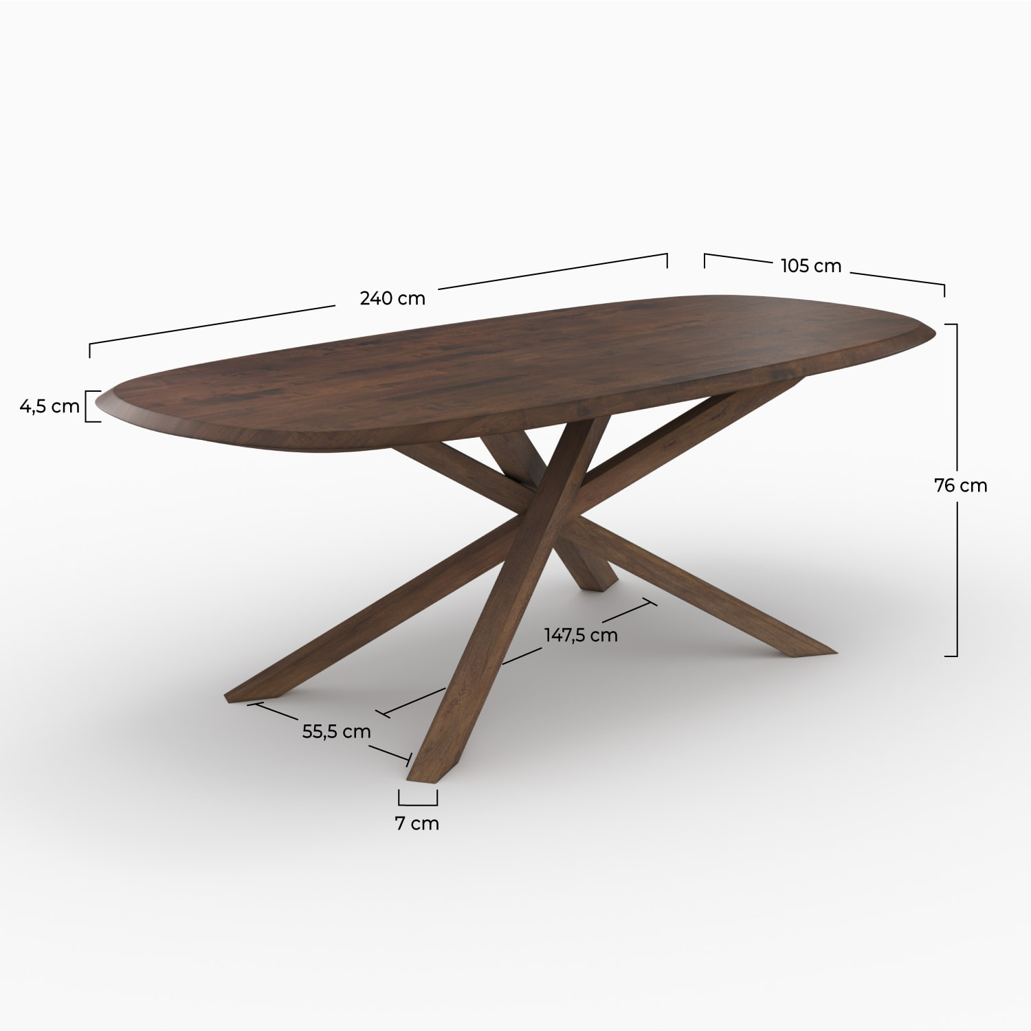 Table rectangulaire en bois d'hévéa massif foncé 10 personnes - Aladin