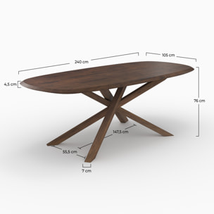 Table rectangulaire en bois d'hévéa massif foncé 10 personnes - Aladin