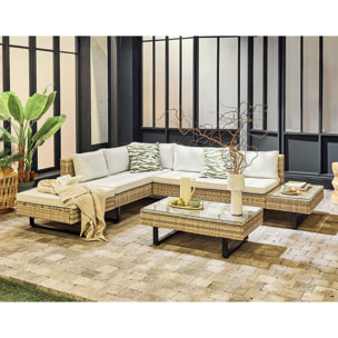 Sashi – salon de jardin d'angle en résine beige et grise – 5 places - coussins gris clair et table incluse - Gris