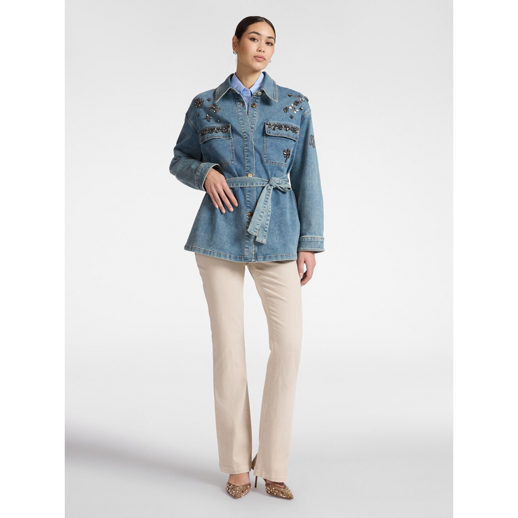 Elena Mirò - Giacca in denim con applicazioni - Blu